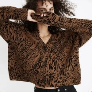 MADEWELL Cameron Tigerized Ultra Soft Ribbed Knit Cardigan Small NEW